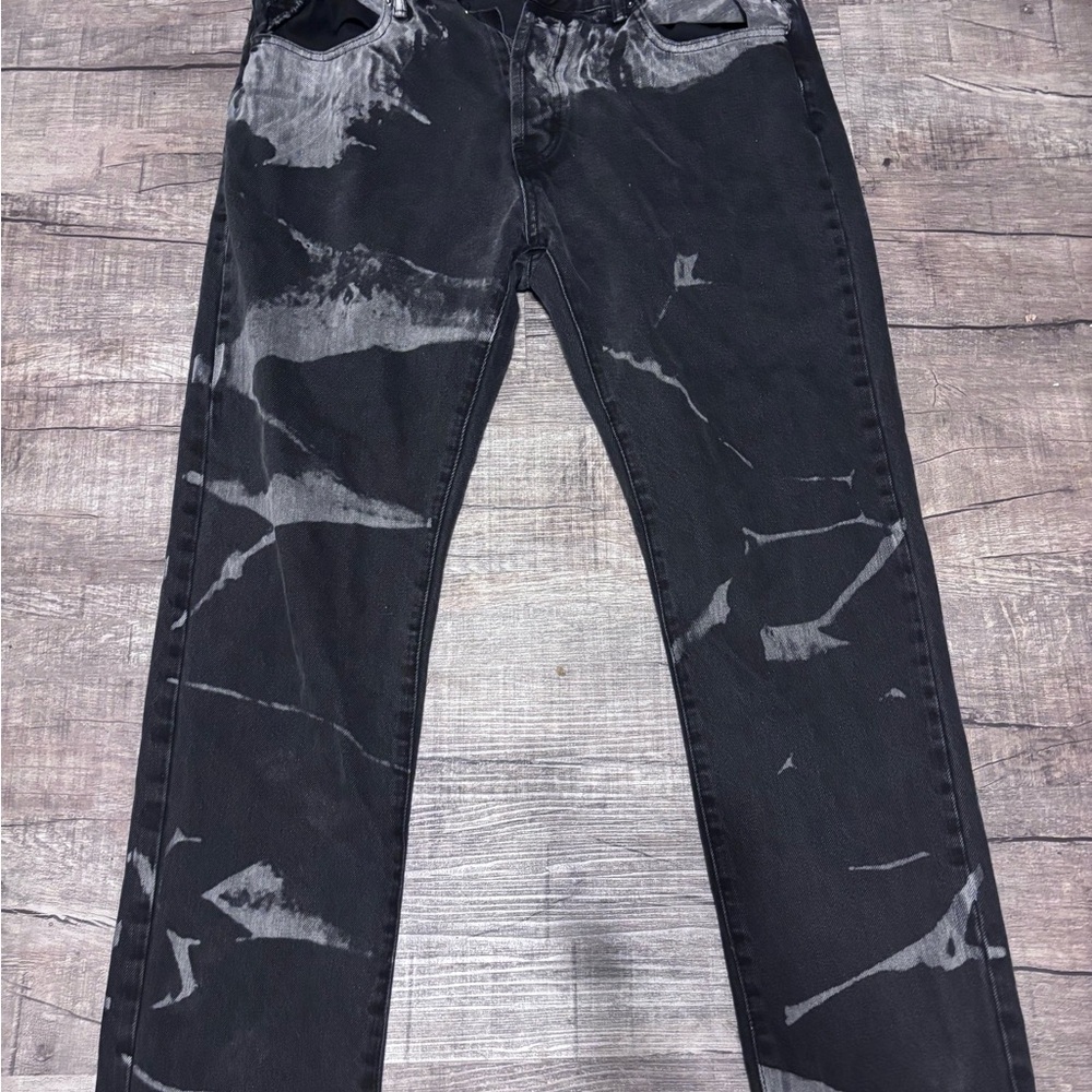 MNML Black and Gray Skinny Jeans with Distressed Pattern Size 38